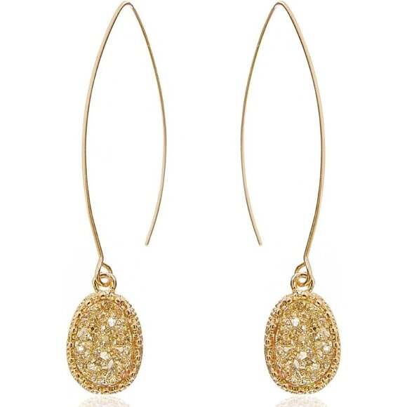 Women's Simulated Druzy Dangly Threader Earrings Gold Long Simple Boho Hoop